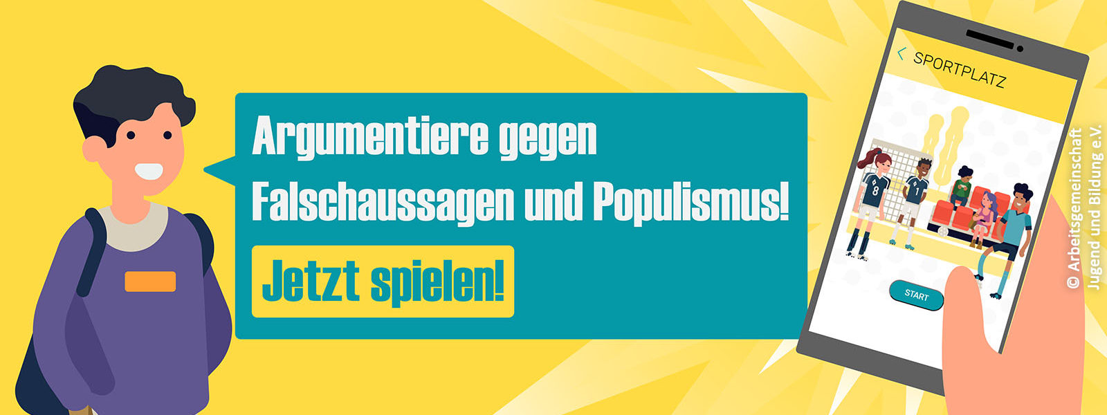 Jugendlicher und ein Smartphone mit der App Stand Up! Foto: Arbeitsgemeinschaft Jugend und Bildung e.V.